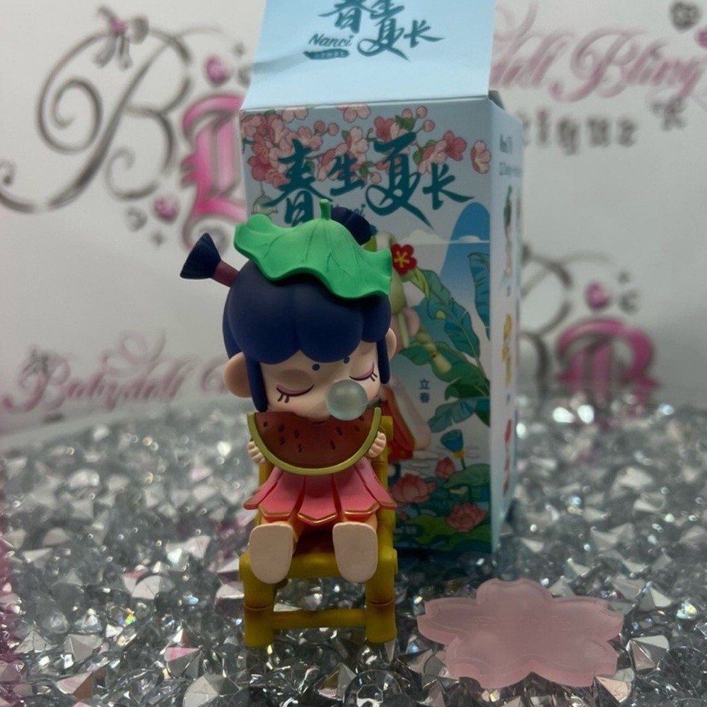 Rolife x Nancy doll Cute Blue-Haired Figurine Eating Watermelon - Pink Dress